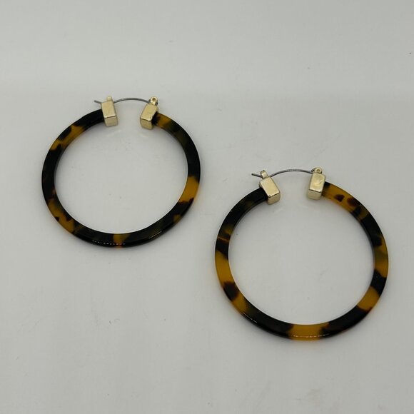 Faux Tortoise Acrylic Hoop Earrings With Silver-Tone Accents Statement 2 inches - Picture 2 of 15